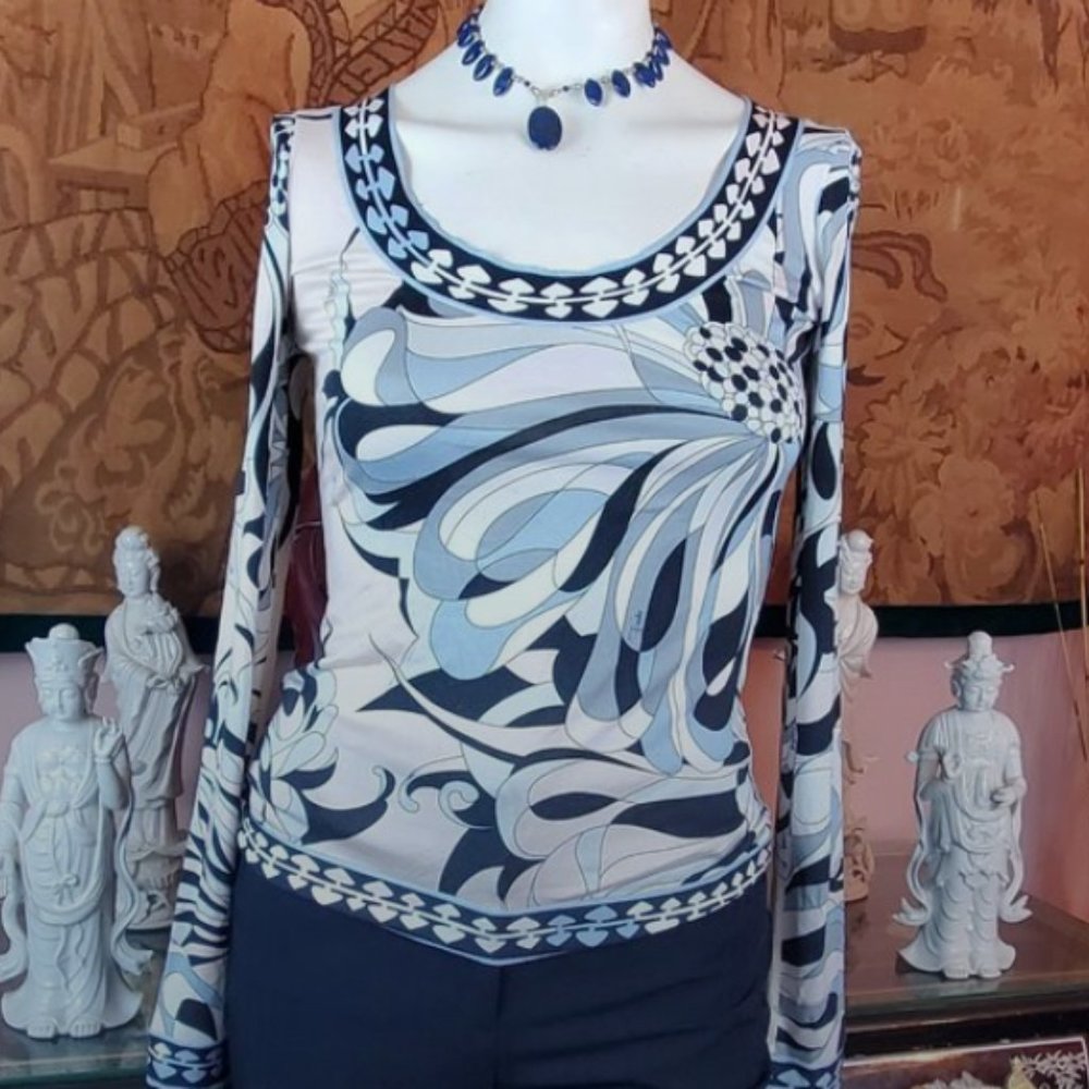 Emilio Pucci Long Sleeve Abstract Top Blouse
